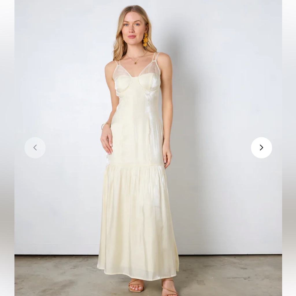 Fore Cream Satin Bustier Midi Dress S Sleek Shimmer Slip Style